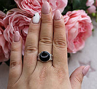 Мужское серебристое кольцо печатка со штучным ониксом, размер 19