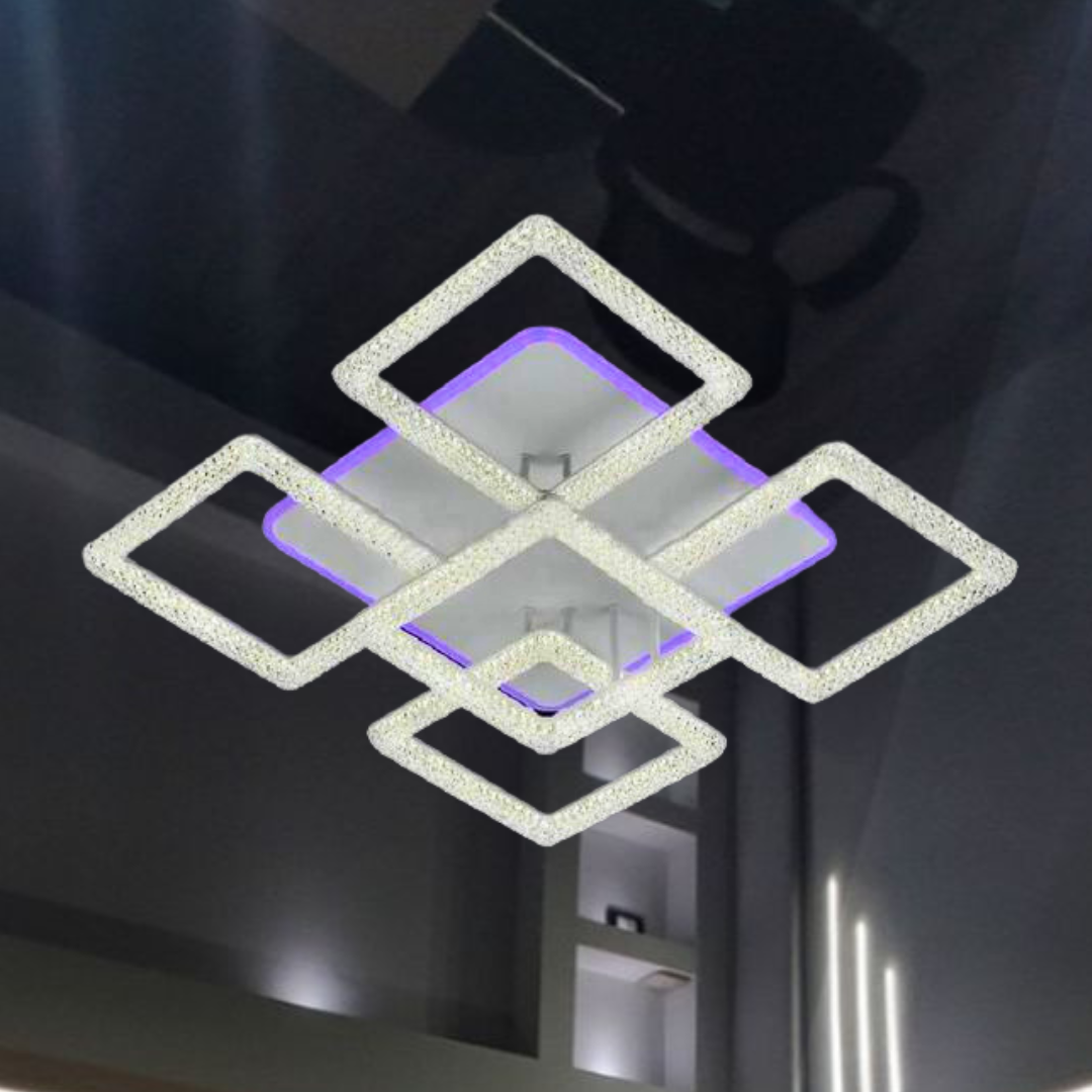 Люстра LED квадратна з пультом та підсвіткою SVET 194W до 35 кв.м колір Білий SC-3662/4+1C WH+3color