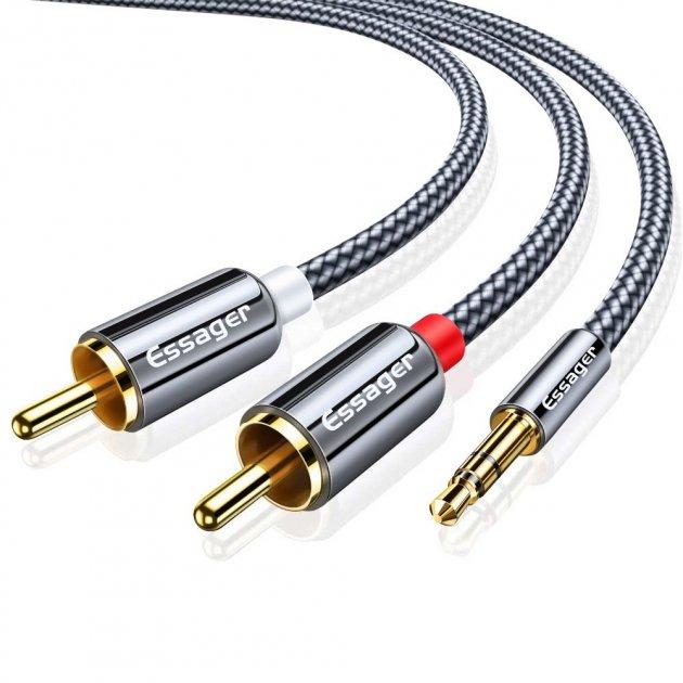 Аудіокабель RCA 3 метри Essager Hi-Fi AUX jack 3.5 mm — 2xRCA 3 метри тюльпан