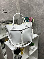 Вместительная белая сумка женская деловая офисная удобная формат А4.