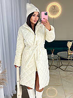 Женское стильное и теплое пальто прямого кроя XS, молочний