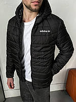 Мужская спортивная куртка осенняя весенняя короткая Adidas, куртка стеганная черная Адидас с капюшоном