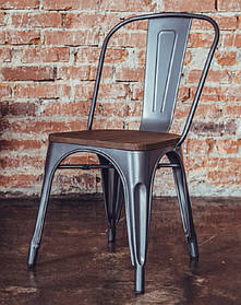 Стілець металевий Tolix (Толікс) чорний матовий із дерев'яним сидінням, дизайн Xavier Pauchard