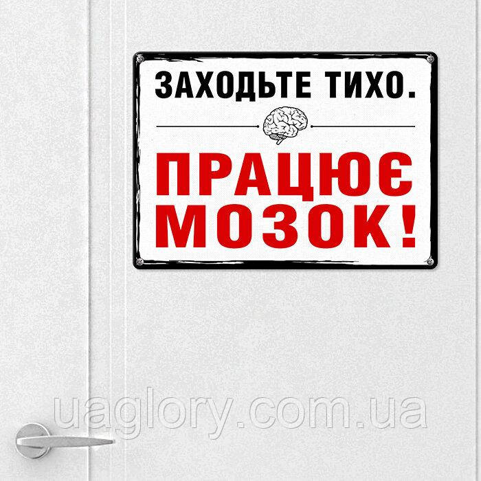 Металева табличка "Працює мозок!", 26×18,5 см, настінний декор для офісу, кімнати або робочого місця, фото 1