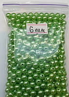 Жемчуг искусственный зеленый светлый , Ø - 6мм, 50 грамм/уп