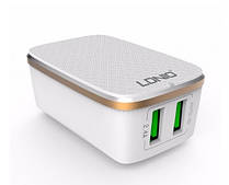 Мережевий зарядний пристрій LDNio A2204 (кабель micro + адаптер на 2 USB 2.4 A) Білий
