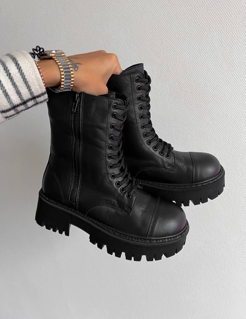 Високі жіночі черевики Balenciaga Tractor Boots Black. Модні черевики Баленсіага жіночі.
