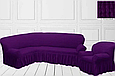 Чохол на кутовий диван крісло безрозмірні, накидка на кутовий диван єврочохол з оборкою жатка Зелений, фото 5