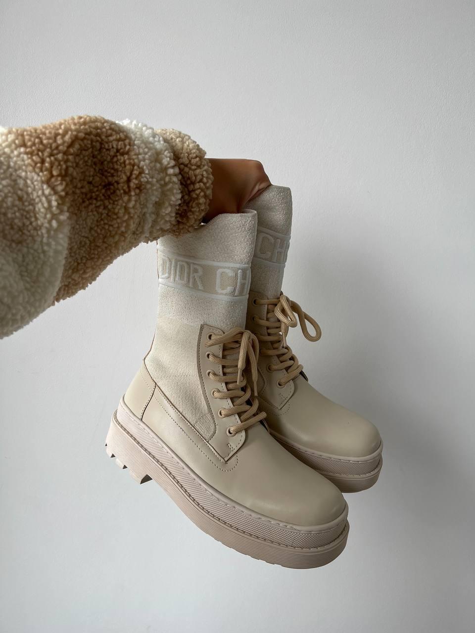 Модні жіночі черевики Dior Beige Sock. Бежеві черевики Діор жіночі.