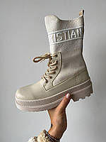 Модні жіночі черевики Dior Beige Sock. Бежеві черевики Діор жіночі., фото 3