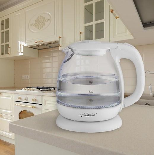 Електричний чайник Maestro MR-055-WHITE 1100 Вт для дому, Побутовий гарний електрочайник 1 л з фільтром
