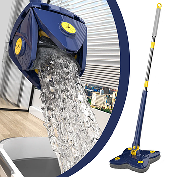 Телескопічна квадратна швабра з самовіджимом, що обертається на 360 / Швабра-ледарка для підлоги з віджимом