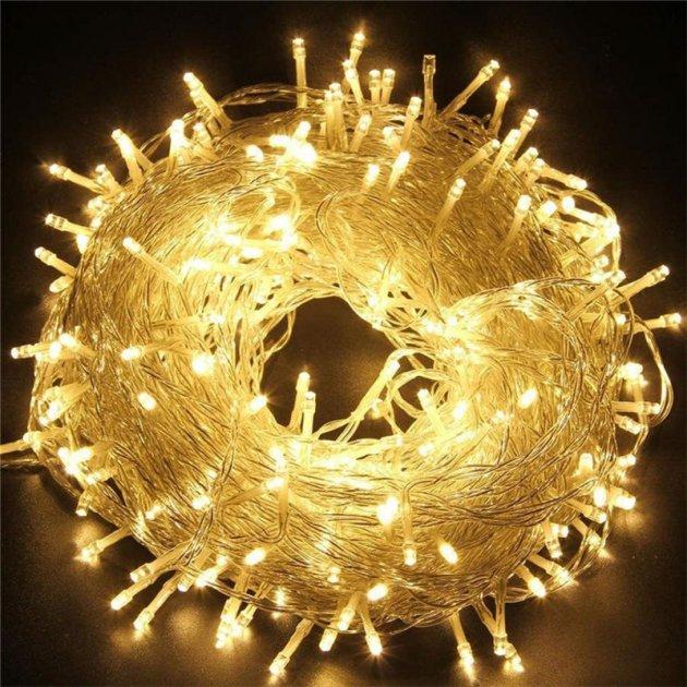 Гірлянда зовнішня пряма 20 м 200 led (білий тонкий провід - 1.5 мм) Теплий білий світ