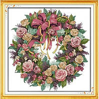 Набор для вышивания по нанесённой на канву схеме "A wreath of roses" . AIDA 14CT printed, 45*45 см