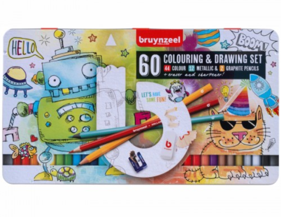 Набір кольорових олівців SMALL ARTISTS 58 шт ластик, стругачка, мет.коробка Bruynzeel