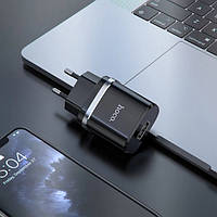 Сетевое зарядное устройство, СЗУ HOCO N1 1USB/2.4A + USB - Lightning 12pc, Черный