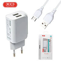 Зарядное сетевое устройство с кабелем USB - MicroUSB XO L35D 2USB/2.1A Белый