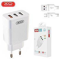 Зарядное устройство сетевое XO L72 QC3.0 3USB/3A с кабелем USB - MicroUSB Белый