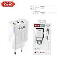 Зарядное Сетевое устройство XO L72 QC3.0 3USB/3A с кабелем USB - Type-C Белый