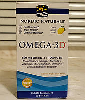 Экстра омега 3 Nordic Naturals Omega 3D 60 капсул нордик рыбий жир со вкусом лимона