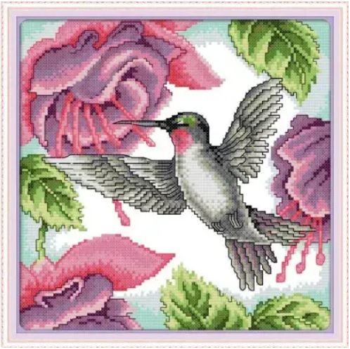 Набір для вишивання за нанесеною на канву схемою "Hummingbirds (1)". AIDA 14CT printed, 27*27 см