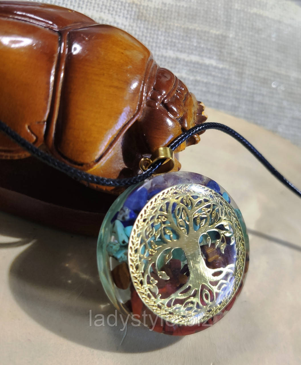 Кольє-кулон із натуральними каменями із зображеннями дерев роду від студії www.LadyStyle.Biz, фото 1