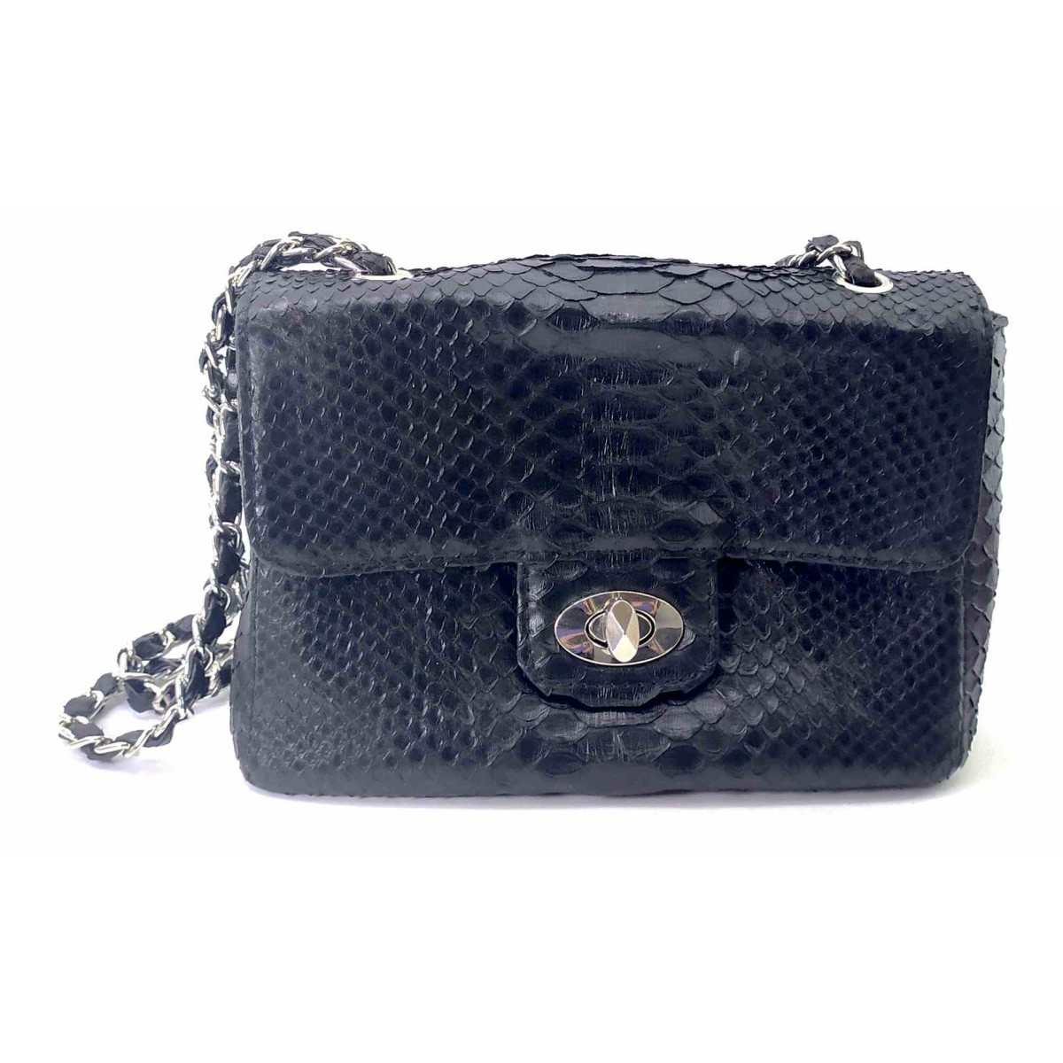 Жіноча сумка Piton Bags зі шкіри пітона 20х14х8 см Чорна (DN32636B)