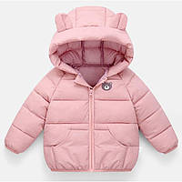 Демисезонная детская куртка с мишкой розовая осень весна 120