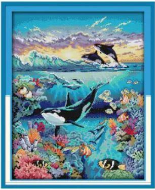Набір для вишивання за нанесеною на канву схемою "Underwater world". AIDA 14CT printed,40*49 см