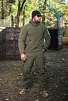 Тактический костюм Soft Shell с вентиляционными вставками олива Комплект куртка штаны софтшел олива на флисе