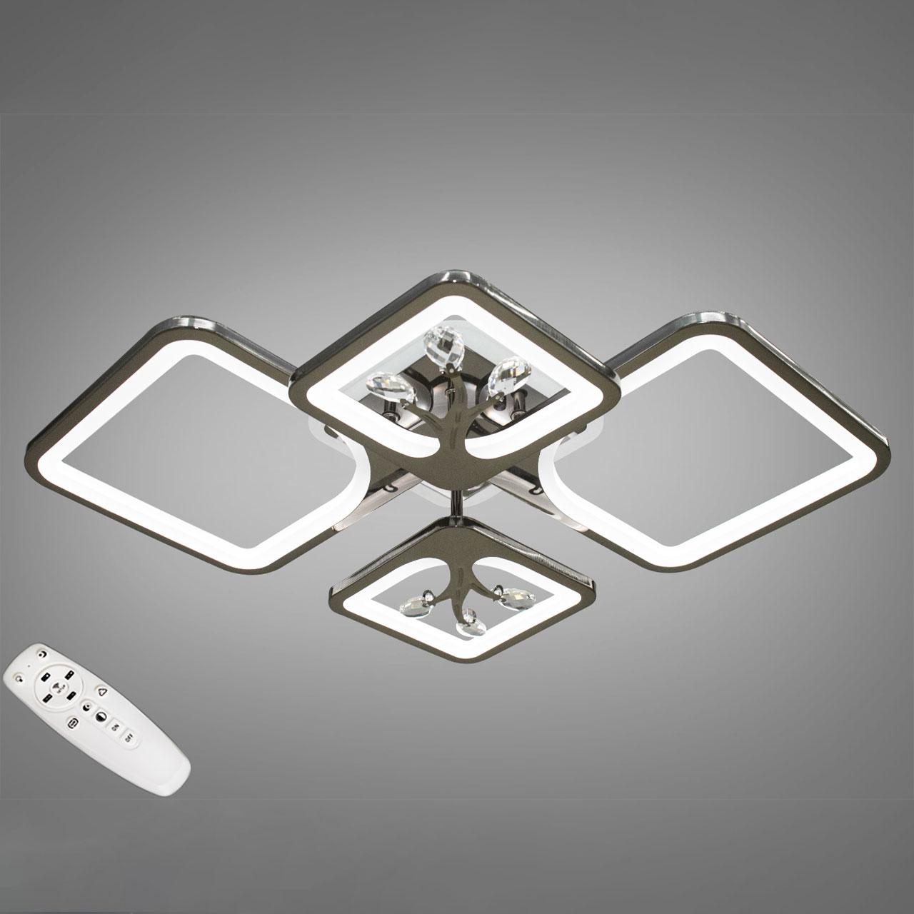 Сучасна світлодіодна люстра 100 Вт з підсвічуванням та пультом колір каркасу чорний хром D-9268/2+2BHR LED 3color dimmer, фото 1