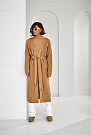 Розпашний кардиган з поясом пісочний