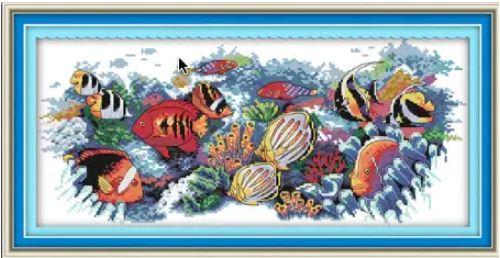 Набір для вишивання за нанесеною на канву схемою "Tropical fish". AIDA 14CT printed,48*22 см