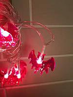 LED Гирлянда на Хэллоуин Летучая мышь 20 лампочек, 3 метра от батарейки АА 3шт