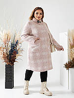 Жіноча тепла стільна альпака на гудзиках та кишенями у великих розмірах рожевий, 50-54