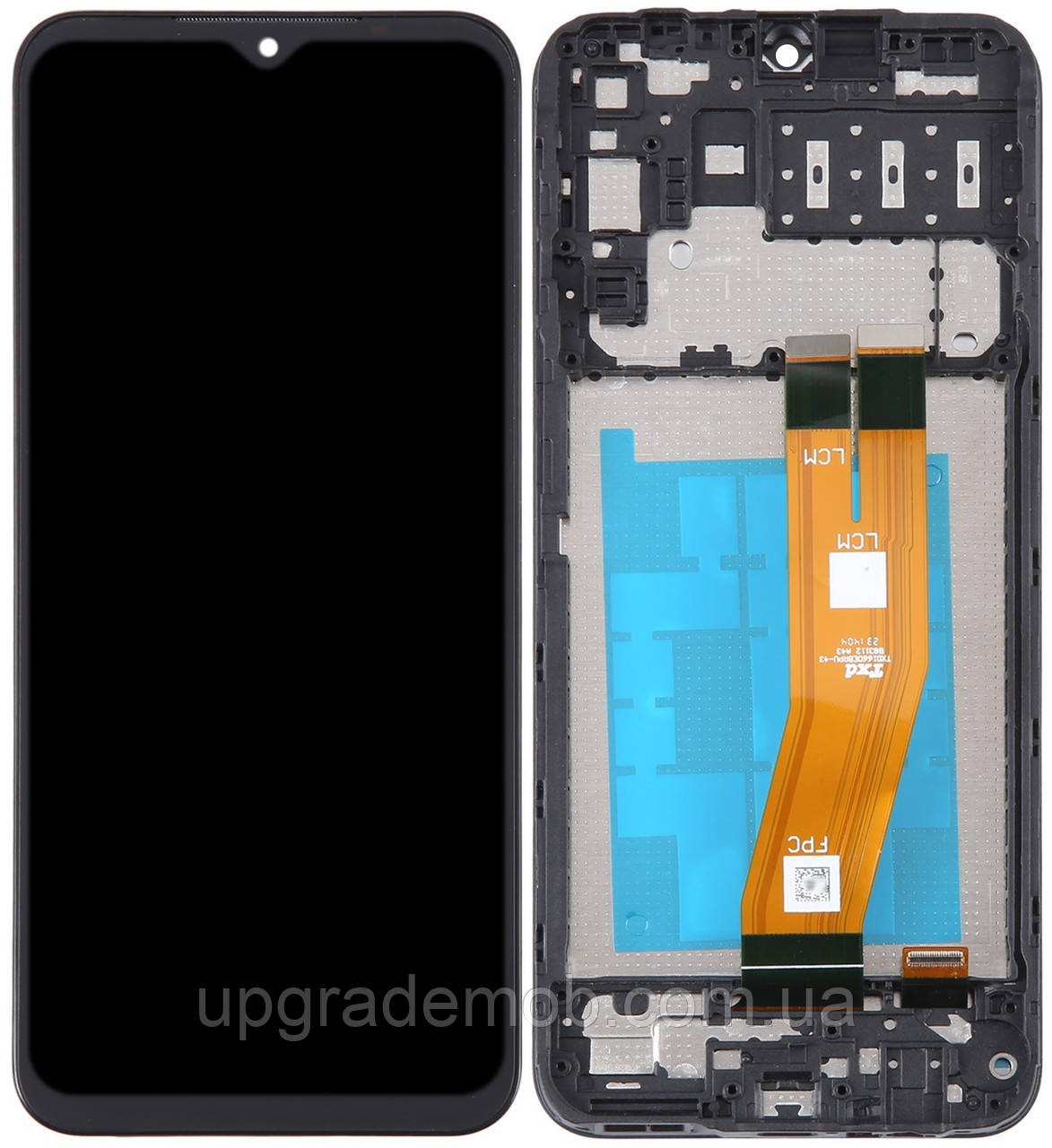 Дисплей модуль тачскрин Samsung A145 Galaxy A14 4G чорний жовтий шлейф оригінал з рамкою