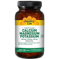 Мультимінеральний комплекс Country Life Calcium Magnesium and Potassium 500 mg: 500 mg: 99 mg 180 Tabs