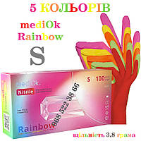 Перчатки нитриловые 5-цветов Mediok Rainbow размер S, плотность 3,8 г, уп.100 шт