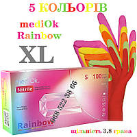 Рукавиці нітрилові 5-кольорів Mediok Rainbow розмір XL, щільність 3,8 г, уп.100 шт