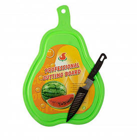 Набір кухонний обробна дошка та ніж Груша 36х25 см Зелений
