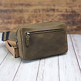Чоловіча шкіряна сумка-бананка GS оливкова хакі, фото 2