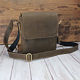 Сумка чоловіча шкіряна GS 2 відділи 23*20*7 см оливка хакі, фото 2