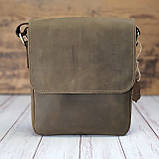 Сумка чоловіча шкіряна GS 2 відділи 23*20*7 см оливка хакі, фото 8