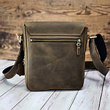 Сумка чоловіча шкіряна GS 2 відділи 23*20*7 см оливка хакі, фото 7