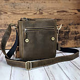 Сумка чоловіча шкіряна GS 2 відділи 23*20*7 см оливка хакі, фото 3