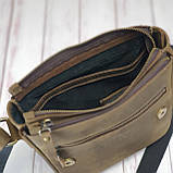 Сумка чоловіча шкіряна GS 2 відділи 23*20*7 см оливка хакі, фото 6
