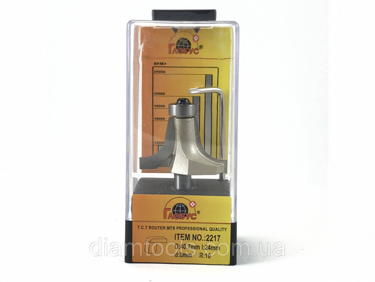 Фреза кромкова фігурна Глобус 2217 D40.7 d8 L64 h24 R10, фото 1