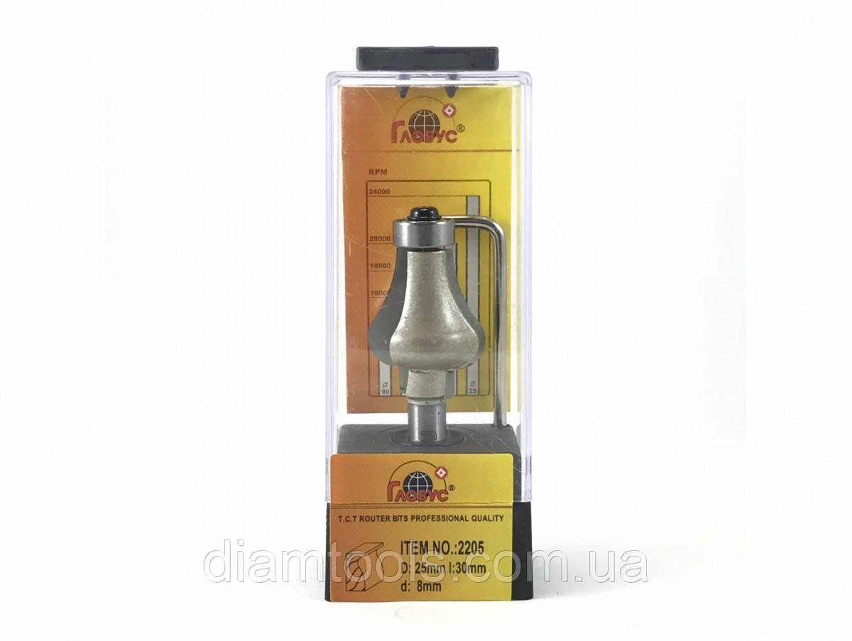 Фреза кромкова фігурна Глобус 2205 D25 d8 L70 h30