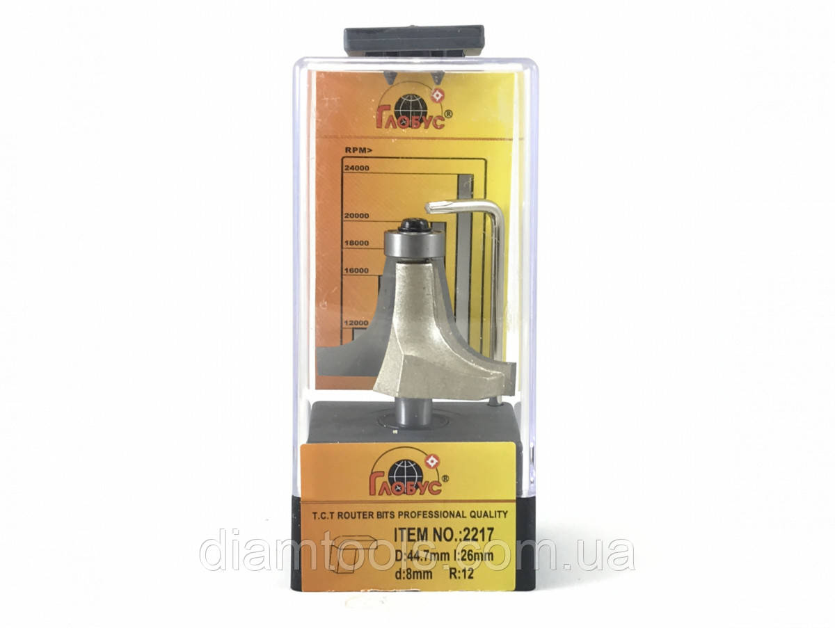 Фреза кромкова фігурна Глобус 2217 D44.7 d8 L66 h26 R12, фото 1