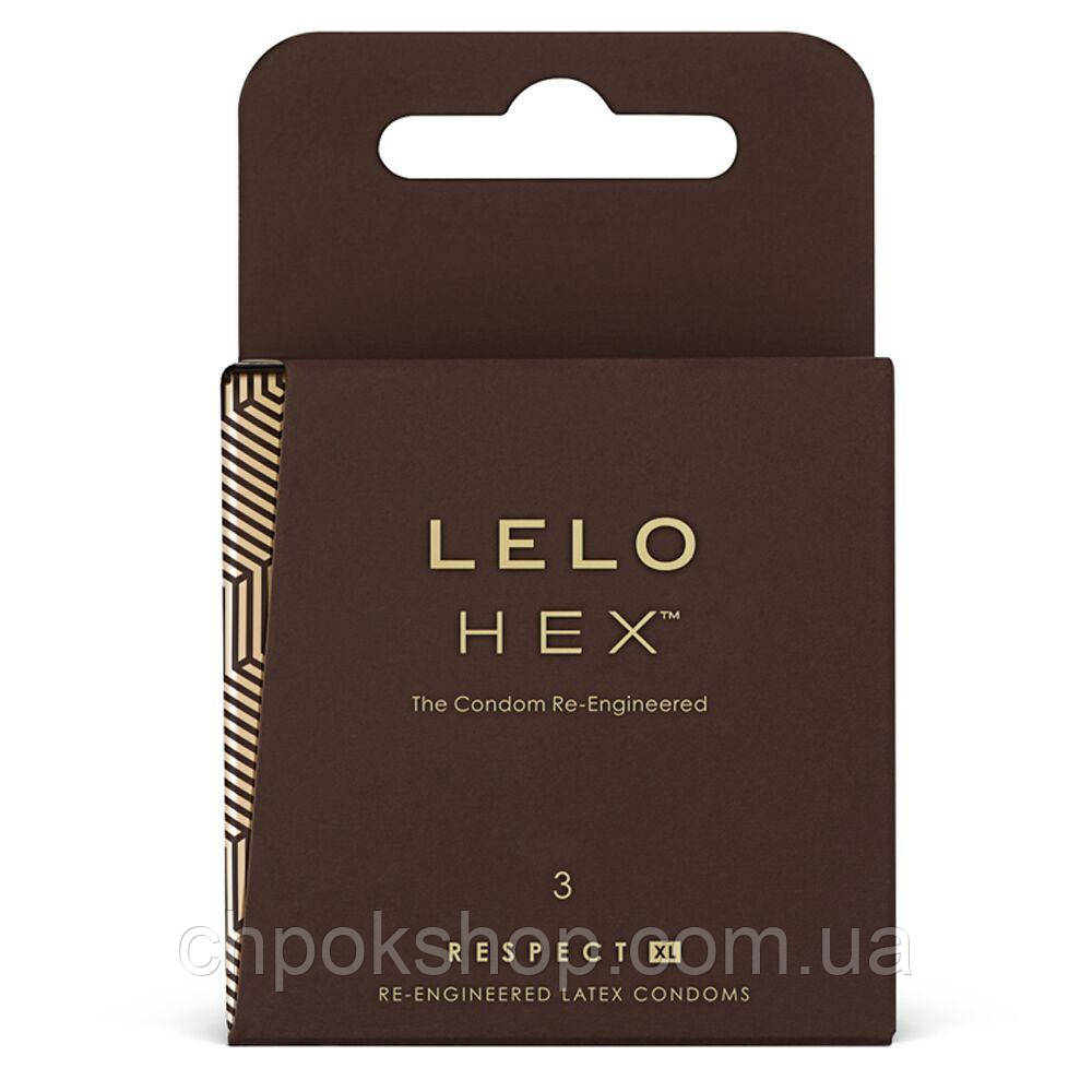 Презервативи LELO HEX Condoms Respect XL 3 Pack, тонкі та суперміцні, збільшений розмір